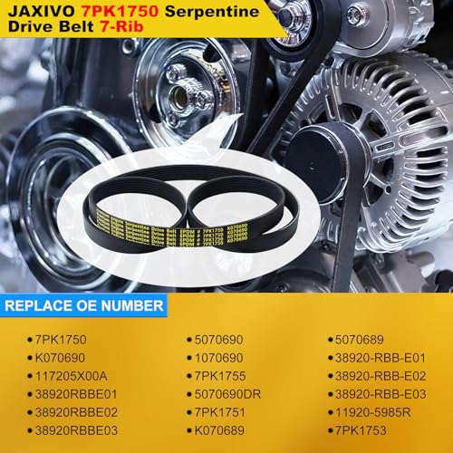 7PK1750 Serpentine Belt V-Ribbed Drive Belt Compatible with 2007-2009 Honda CR-V L4 2.4L,2004-2008 Acura TSX L4 2.4L-Gas Only 68.9 inch Length Replace K070690,117205X00A,1070690 - size: 7PK1750-1750mm