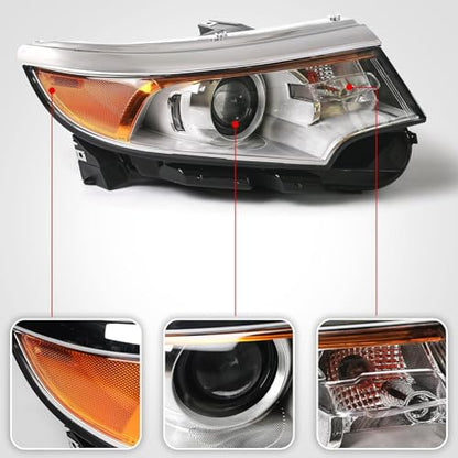 FIONE Headlight Assembly for Ford Edge 2011 2012 2013 2014 Right Passenger Side Halogen Replacement Projector Headlamp SE SEL Limited RH BT4Z13008A - color: Right/Passenger