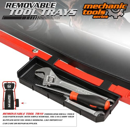 M-AUTO Heavy-Duty Automotive Creeper with 3-leves Adjustable Headrest, 42.5" Padded Metal Frame Creeper with Tools Tray for Garage Shop, 6 Noiseless Casters 300LBS Capacity, Red