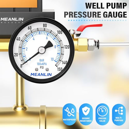 MEANLIN MEASURE 0-150Psi 2" DIAL FACE 1/4" NPT Well Pump Pressure Gauge, with 1/2" NPT and 3/8" NPT Hex Bushing, 3-2-3% Accuracy, Center Back Mount - color: 1/4"NPT Back Mount, size: 0-150Psi