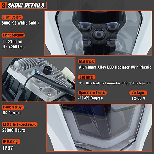 Dirt Bike Led Headlight Motorcycle 2020-2022 Enduro Headlight Kit for EXC EXCF SX SXF XC XCF XCW XCFW (White-Dual 5) - color: White-Dual 5