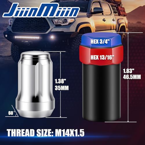 JiiinMiiin M14x1.5 Wheel Locks 4PCS, 1.37 inch Length with 1 Key, Cone Seat - color: Chrome, size: M14x1.5, style: 4pcs - 1.38"tall lock