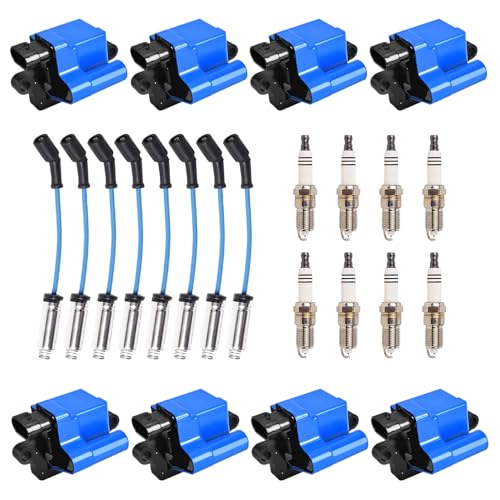 ENA UF271 Square Ignition Coils 41-962 Spark Plugs 748UU Spark Plug Wires Set Compatible with Chevy Silverado Avalanche Suburban Tahoe Express GMC Sierra Yukon Escalade 4.8L 5.3L 6.0L, Set of 8