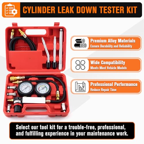 Cylinder Leak Down Tester Kit with Extension Rod for Gasoline Engines