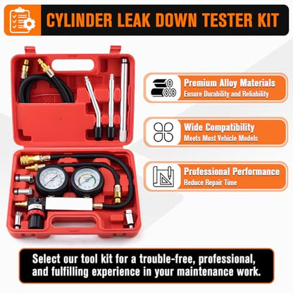 Cylinder Leak Down Tester Kit with Extension Rod for Gasoline Engines