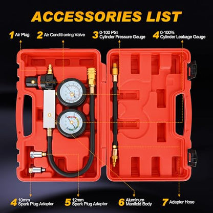 Nilight Cylinder Leak Down Tester Kit, 10/12/14 mm Adapters, Dual Readout - color: 5pcs Leak Down Tester