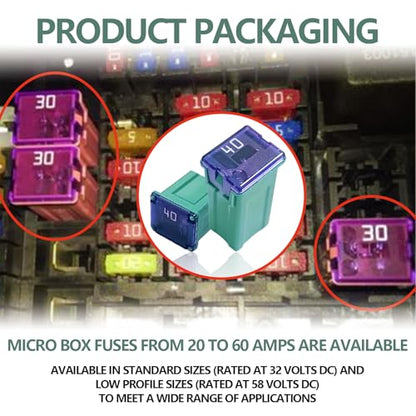 30 Pieces Automotive Tall/Standard Profile Box Shaped Fuse Kit, Car Fuses Assortment Kit Compatible with Ford, Chevy, GM, Chrysler, Dodge, Toyota Pickup Trucks, Cars and SUVs