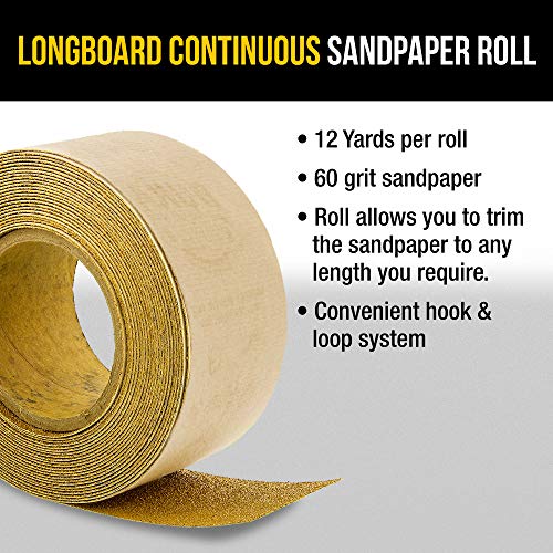 Dura-Gold Premium - 60 Grit Gold - Hook & Loop Backing Longboard Continuous Sandpaper Roll, 2-3/4" Wide, 12 Yards Long - For Automotive & Woodworking Air File Long Board Sanders, Hand Sanding Blocks - size: 60-Grit
