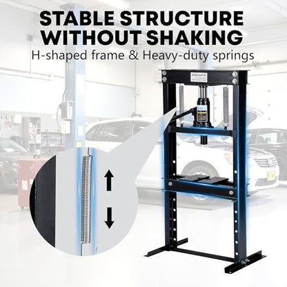 12 Ton H-Frame Hydraulic Shop Press with Adjustable Table Black - color: 12T-Black