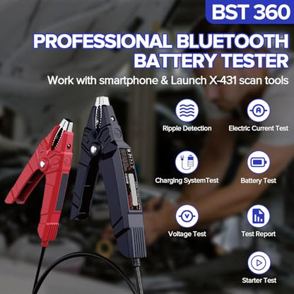 2026 Launch Upgraded BST360 6V 12V Car Battery Tester, Bluetooth Battery Load Tester Charging Cranking System Analyzer for Android/iPhone/Launch X431, 100-2000 CCA Alternator Tester Voltmeter