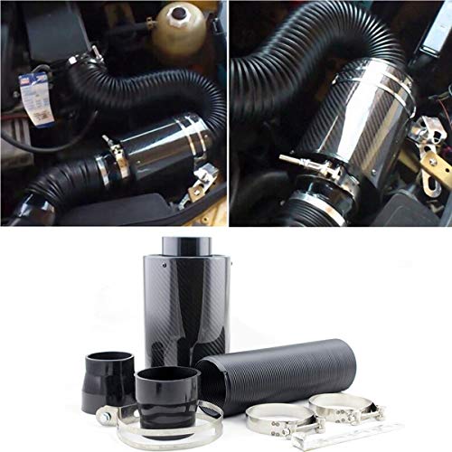 Universal Induction Pipe Hose Kit Intake Air Filter, Universal Car 3" Carbon Fibre Cold Air Filter Feed Enclosed Intake Induction Pipe Hose Kit