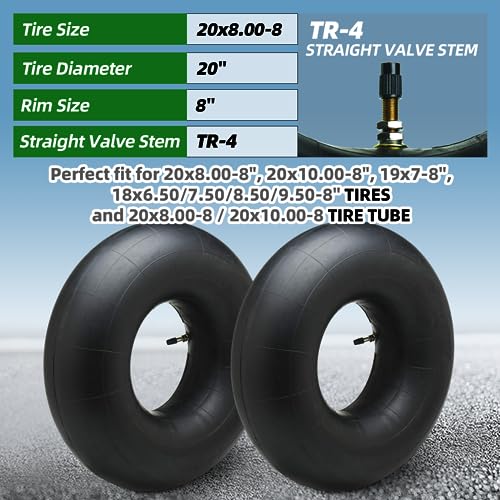 AR-PRO (2 Packs 20x8.00-8, 20x8-8, 20x10.00-8, 20x10-8 Inner Tube Replacement with TR-4 Straight Valve Stem for Mower/Tractor/Golf Cart/Garden Trailer and More - size: 20X8.00/10.00-8,TR-4