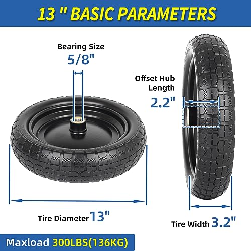 GICOOL 4.00-6'' Flat Free 13'' Wheelbarrow Tire and Wheel, 2 Pack - size: 13"x4.00-6 Flat-free Tire - 2 Pack