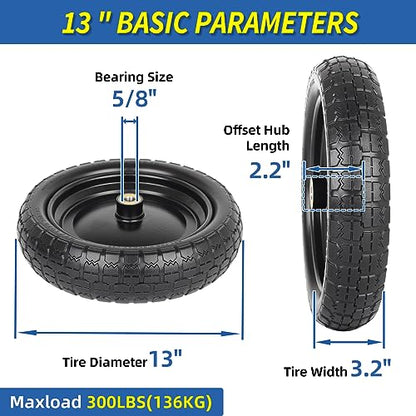GICOOL 4.00-6'' Flat Free 13'' Wheelbarrow Tire and Wheel, 2 Pack - size: 13"x4.00-6 Flat-free Tire - 2 Pack