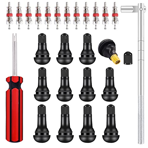 Tire Valve Stem Tool Puller and Installer Kit - 4PCS TR412, 4PCS TR413, 4PCS TR414 Snap-in Tire Valve Stem with Valve Cores, Single Head Valve Core Remover Installer Tool - size: 14PCS
