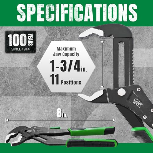 SK 8'' Quick Adjust Water Pump Pliers, SureGrip V-Jaw Groove Joint Pliers - size: 8" Quick Adjust Groove Joint Pliers