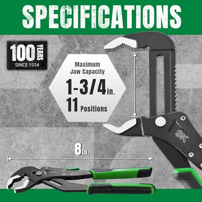 SK 8'' Quick Adjust Water Pump Pliers, SureGrip V-Jaw Groove Joint Pliers - size: 8" Quick Adjust Groove Joint Pliers