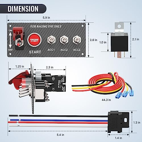 RVBOATPAT 5 in 1 Ignition Switch Panel Boat Toggle Switch Panel DC 12V 30A Racing Switch Panel Push Start Ignition Kit for Race Car Truck - color: 5 in 1 Ignition Switch Panel