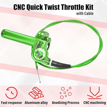Universal CNC Quick Twist Throttle Kit with Cable for 7/8" Bars - Fits CRF50 70 110 125 230 250, KLX, XR, Pit & Dirt Bike, ATV, Mini Bike (CT200U) (Style - A, Green) - color: Green, style: Style - A