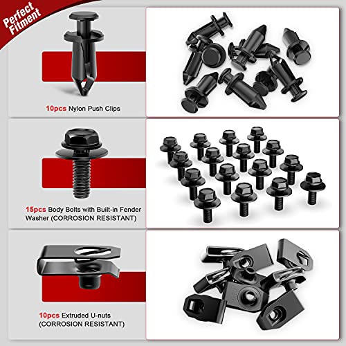 Nilight 35PCS Engine Under Cover Splash Shield Guard Body Bolts Bumper Fender Liner Push Retainer Fastener Rivet Clips Extruded U-Nuts for Infiniti G35 G37 FX35 FX45 EX35 Nissan 370Z 350Z - color: 35Pcs Extruded U-nuts