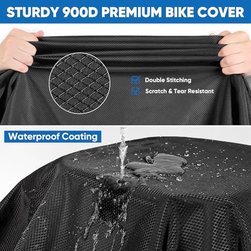 Bike Cover for 2 Bikes - 900D Heavy Duty Bicycle Cover Waterproof Outdoor Bike Rain Cover for Transport on Rack Wind Proof Bicycle Rack Covers with 6M Elastic Cord