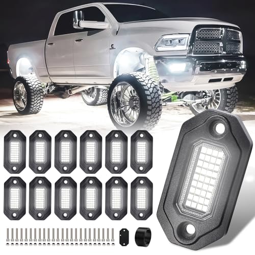 12 Pods Pure White LED Rock Lights and 6500K Super Bright, Aluminum Housing, Each Light with a 15FT Wire,432Chips IP68 Waterproof for Trucks Pickup SUV UTV ATV RZR Car Boats - size: 12 Pods