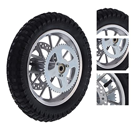 12.5x2.75in Rear Wheel Rim Tire with 12mm Bearing Assembly, Rear Wheel for 2 Stroke Mini Dirt Bike, Rubber Tire Brake Disc Rotor and Sprocket for Dirt Pit Bike (A (silver))