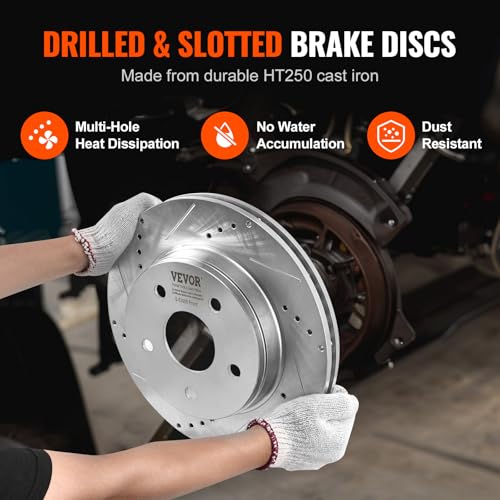 VEVOR Front and Rear Brake Kit for 06-2018 Dodge Ram 1500, 07-2009 Dodge Durango Chrysler Aspen, Drilled and Slotted Brake Rotors Ceramic Brake Pads Replacement, 13.2" Front Rotors 13.9" Rear Rotors - size: S-53005 + S-53006