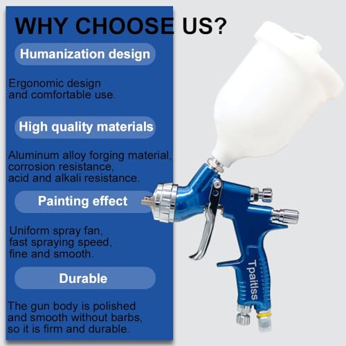 HVLP Spray Gun Automotive Air Spray Gun with 1.3mm Tip 600ml Plastic Cup for Auto Paint,Car Paint,Blue - color: Blue