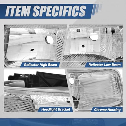 Auto Dynasty Headlights for 1999-2006 Chevy Silverado Suburban Tahoe 1500 - color: Chrome