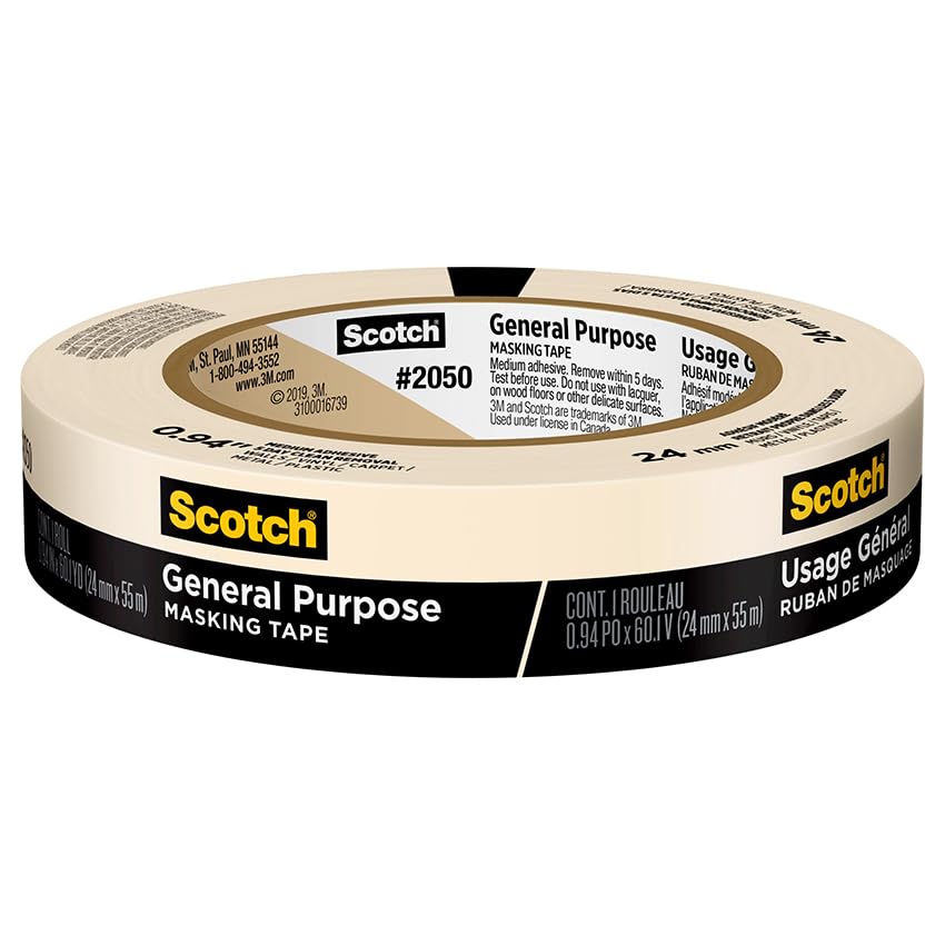 3M 36-Rolls of .94” x 60 yds 2050-24AP Scotch Greener Tan General Purpose Masking Tape - size: 0.94 inches x 60 yards, 36 Rolls