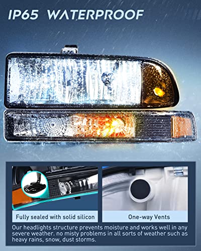 Nilight Headlight Assembly for 1998 1999 2000 2001 2002 2003 2004 2005 Chevy Blazer Headlights 1998-2004 Chevrolet S10 Pickup Replacement Headlamp Housing Bumper Lights - color: Black Housing + Amber Reflector