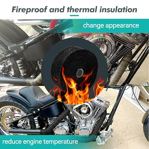Exhaust Heat Wrap Roll 2" x 33' Black Fiberglass Heat Shield Tape 1 Rolls 5cm x 10m with 10pcs Stainless Ties for Motorcycle Car Truck - style: Black33' /1roll