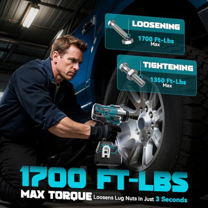 DIYtoolifz Cordless Impact Wrench 1/2" Compatible with Makita 18v Battery, 1700 Ft-lbs High Torque Impact Driver with 6Pcs Sockets & Storage Case, Impact Gun with 4 Modes & LED Light(Tool Only) - size: 1/2 inch, style: Socket Set Compatible with Makita