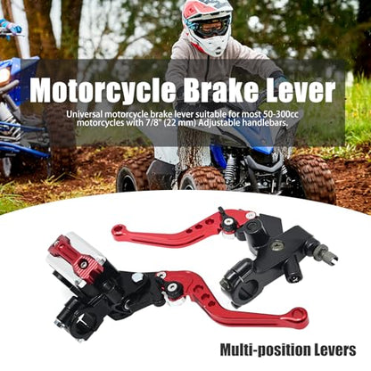 7/8'' 22mm Universal Motorcycle Brake Lever Clutch Master Cylinder Lever Set Reservoir for Harley Honda Kawasaki Suzuki Yamaha - color: Red