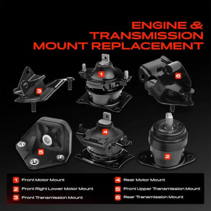 A-Premium Engine Motor Mount and Transmission Mount Kit, Set of 6 - style: 6PCS - Accord 2003-2007 L4 2.4L Automatic