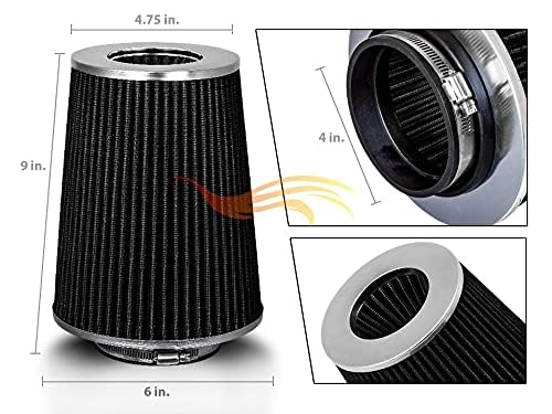 Rtunes Racing 4-Inch 102mm Truck Dry Cone Air Filter, Black, 8-Inch Tall - size: Truck 4"