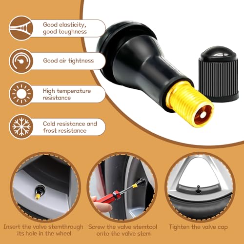 20PCS TR413 Tubeless Valve Stem Rubber Snap Valve Stem Black Standard Length Replacement Tire Valve Stem for Tubeless Rim Holes for Automotive Tires for Standard Vehicle Tires DD008-413 - size: TR413