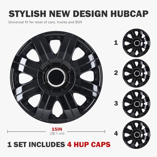 15" Wheel Covers Hubcaps, 15inch Wheel Hub Caps OEM Rim Protectors - color: 5056-Black Lacquer-15