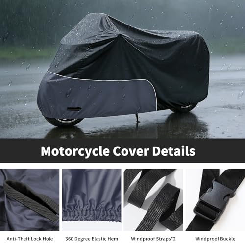 Motorcycle Cover 300D Heavy Duty Waterproof 96 Inch, Grey - color: Grey, size: 96"