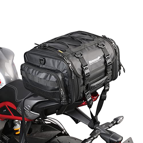Rhinowalk Motorcycle Tail Bag Expandable Motorcycle Travel Luggage 26L Waterproof All Weather/Trunk/Rack Bag with Sissy Bar Straps-Black - size: Black 19-26L