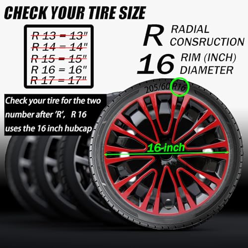 16 inch Hubcaps ABS Replacement for Steel Wheel（Non-Alloy） Snap-on Set of 4 - color: BK-Red-Black, size: 16-inch