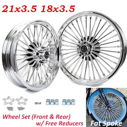 TOFR 21x3.5 18x3.5 Chrome Fat Spoke Wheels For Harley Touring Baggers 84-08 - color: Chrome, size: Front:21x3.5 Rear:18x3.5