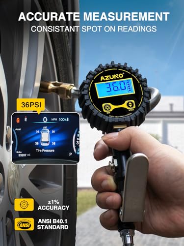 AZUNO Digital Tire Inflator with Pressure Gauge, 200 PSI, Heavy Duty Air Compressor Accessories, Comes with a Portable Carrying Box - size: 200PSI with case