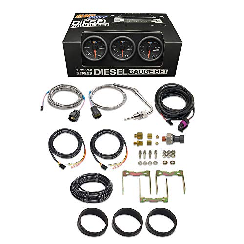 GlowShift Black 7 Color 3-Gauge Diesel Truck Set, 2-1/16" 52mm