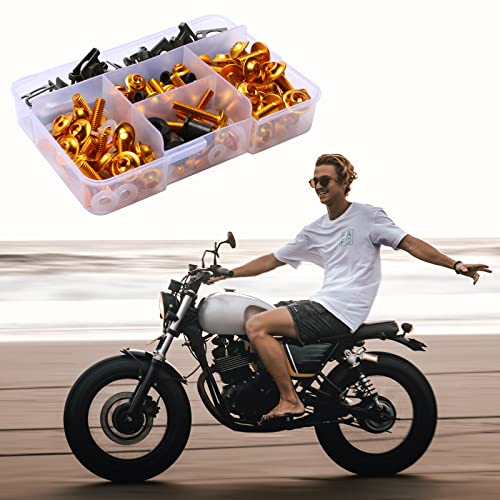Motorcycle Fairing Bolt Kit, 177pcs M5 M6 Motorcycle Windscreen Screws Colorful Fasteners Fairing Bolts Nut Clips Kit for Kawasak Suzuki Honda Ducati Yamaha BMW GSXR Motorcycle (Glod) - color: gold