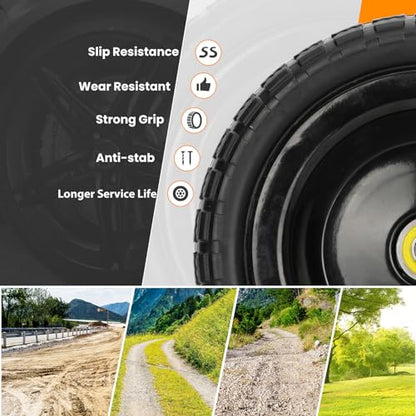 13" Flat Free Wheels Replacement for GOR Garden Cart Tires - color: Black