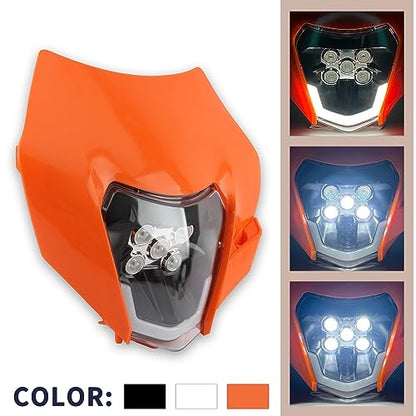 Dirt Bike LED Headlight,Universal Motorcycle Head Lamp Kit Compatible With Motocross Pit Bike Enduro ATV Supermoto 150 250 350 450 500 SX XCW EXC SXF XC SMC R 690(Orange) - color: 16-5LED Orange