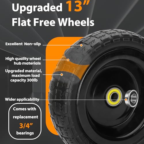 13" Flat Free Wheels Replacement for GOR Garden Cart Tires - color: Black