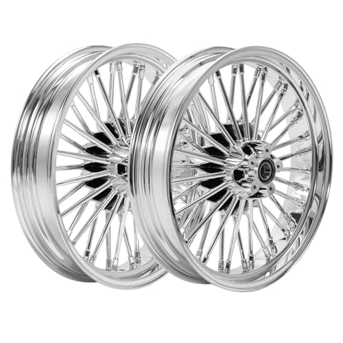 TOFR 18x3.5 18x3.5 Chrome Fat Spoke Wheels For Harley Softail Chopper 00-22 - color: Chrome, size: Front:18x3.5 Rear:18x3.5